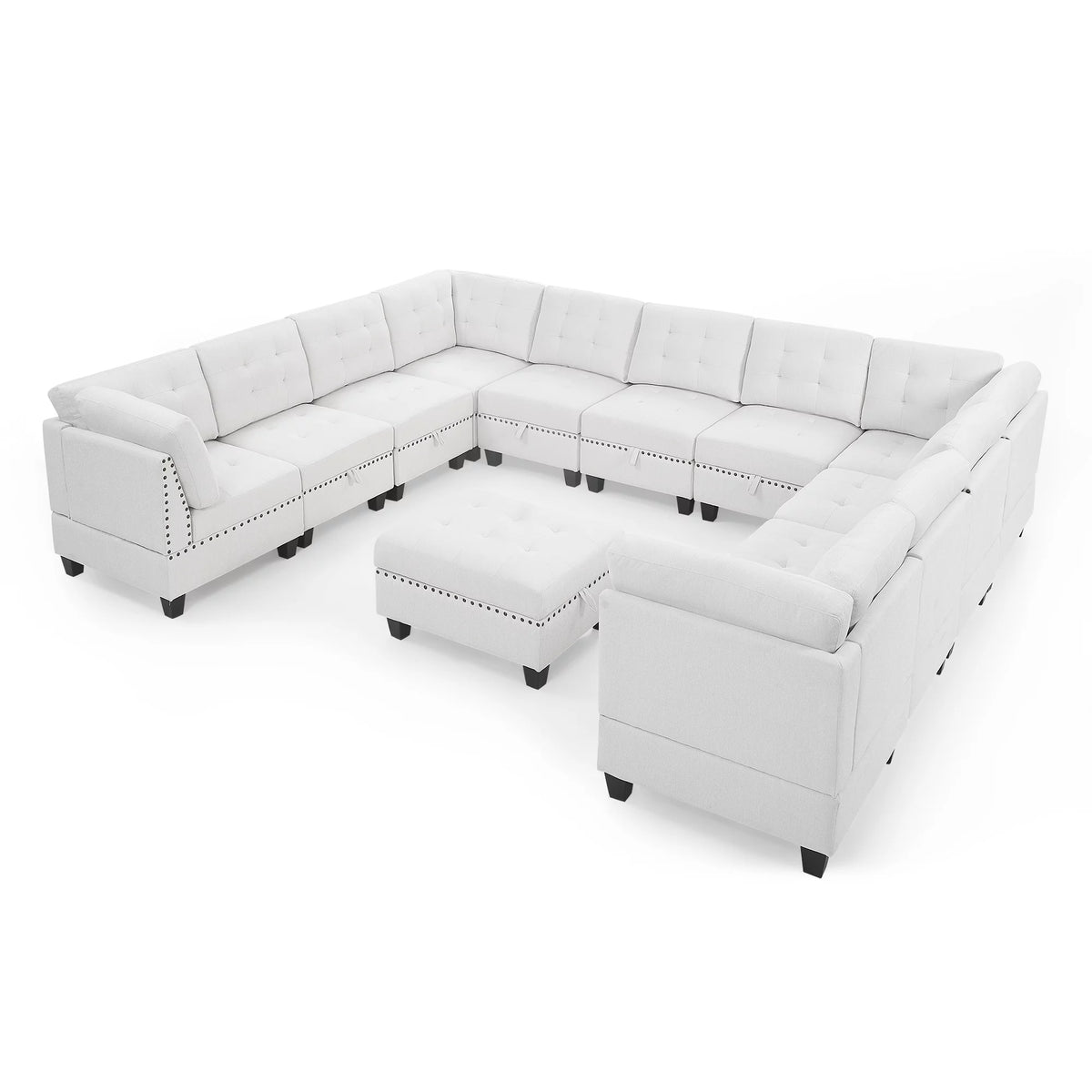 U Shape Modular Sectional Sofa with Seven Single Chair, Four Corner and One Ottoman, Ivory R8301