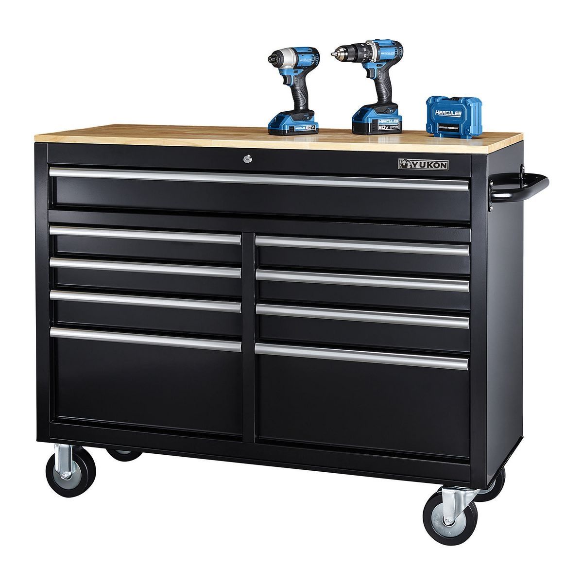 Black 9-Drawer Mobile Storage Cabinet with Solid Wood Top L776547