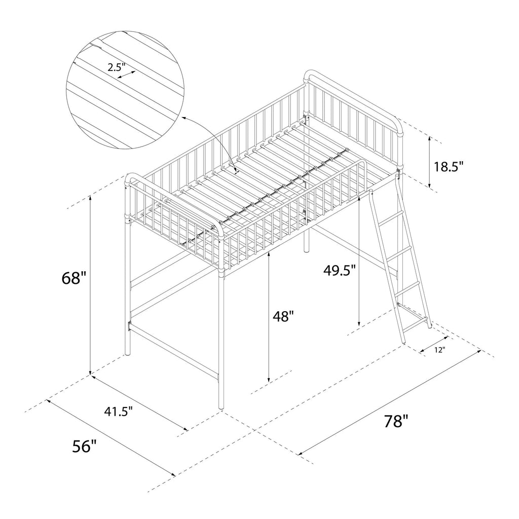Black Twin Metal Loft Bed S73242