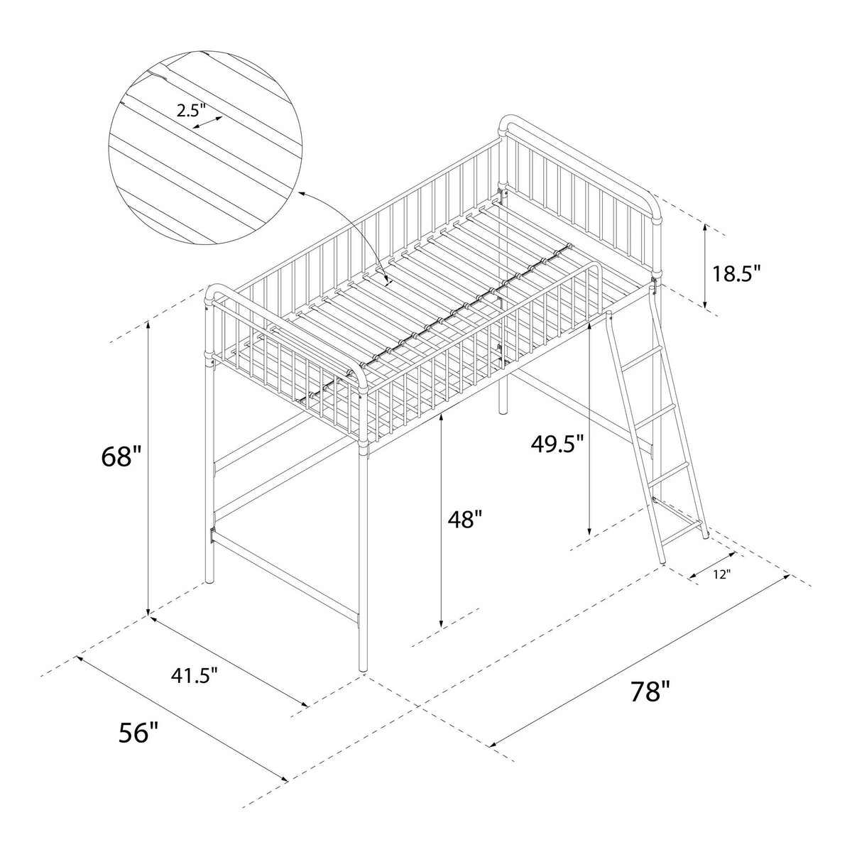 Black Twin Metal Loft Bed S73242