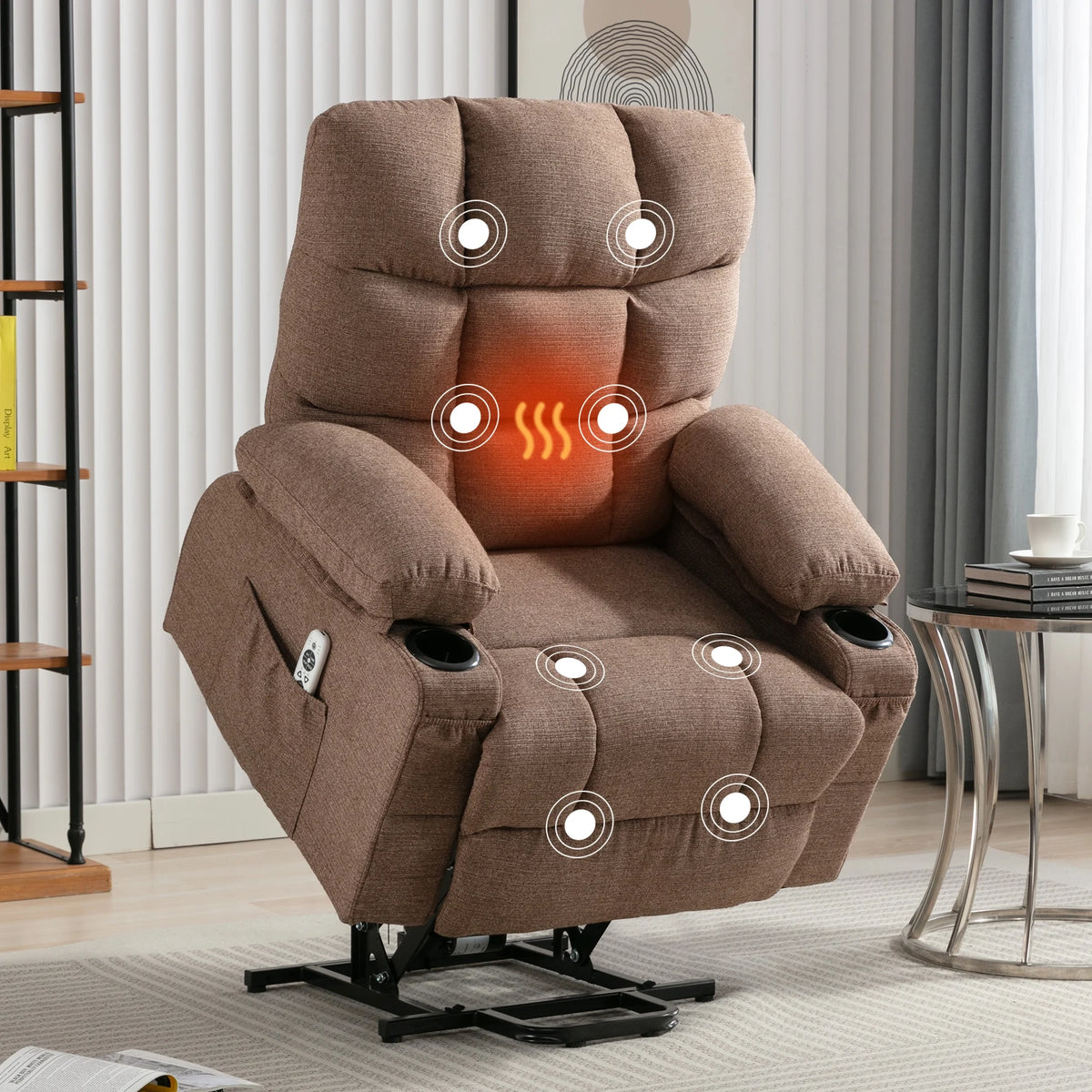 Brown Power Lift Recliner Chair with Massage and Heating O253608