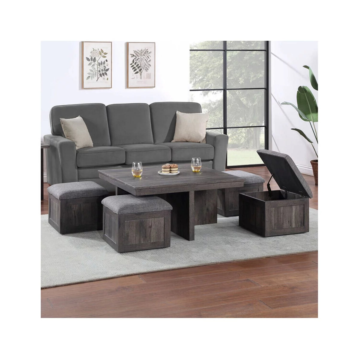 Antique Coffee Table with Storage Stools W15303