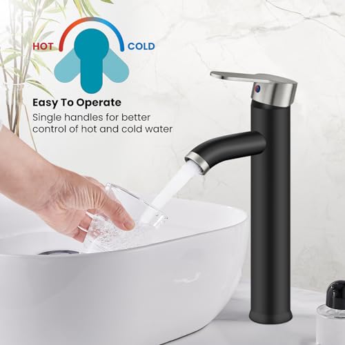 Matte Black Single Handle Vessel Sink Faucet with Pop Up Drain Q2818