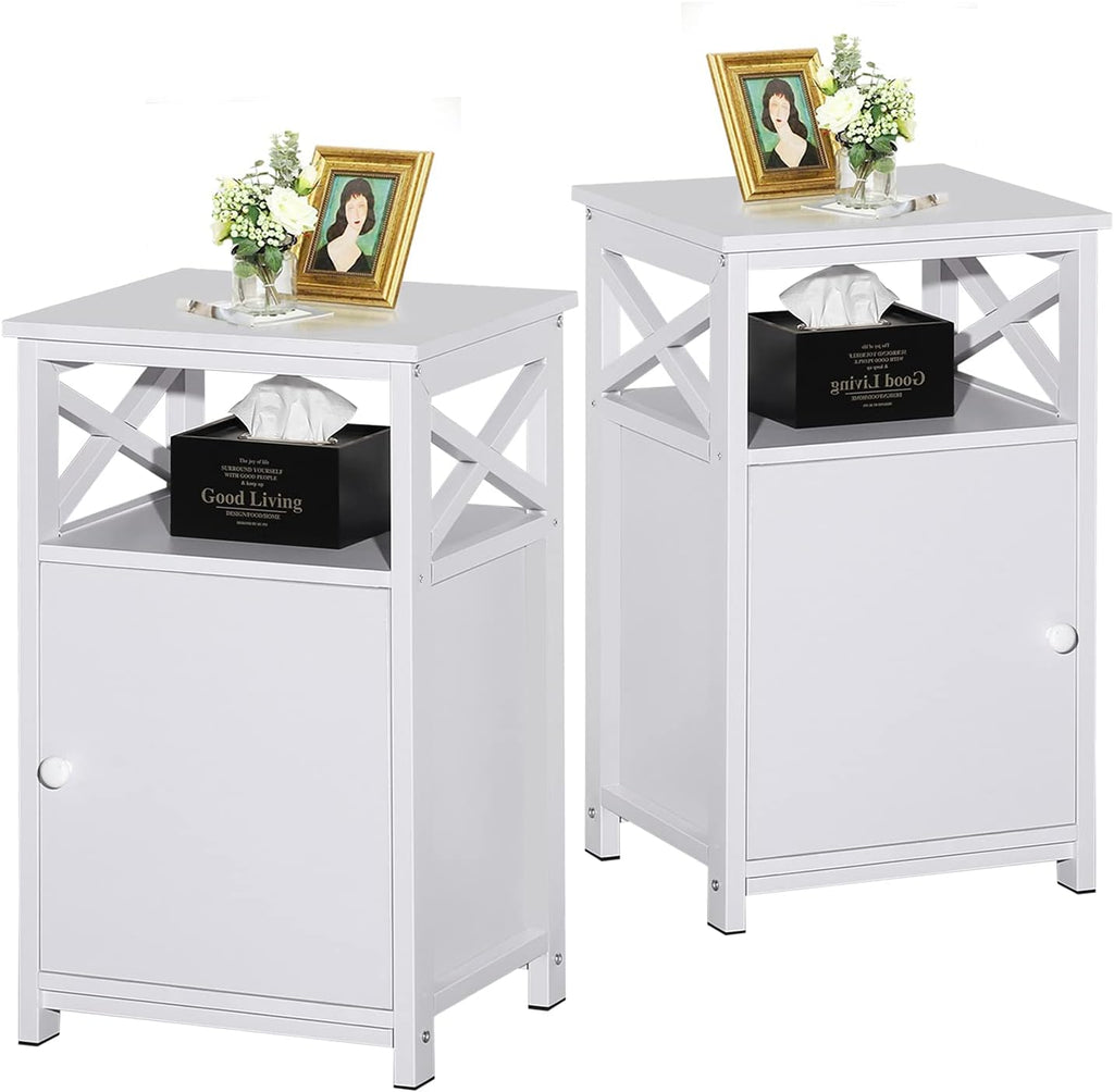 White Set of 2 Night Stand Side Table with Storage Cabinet M79132