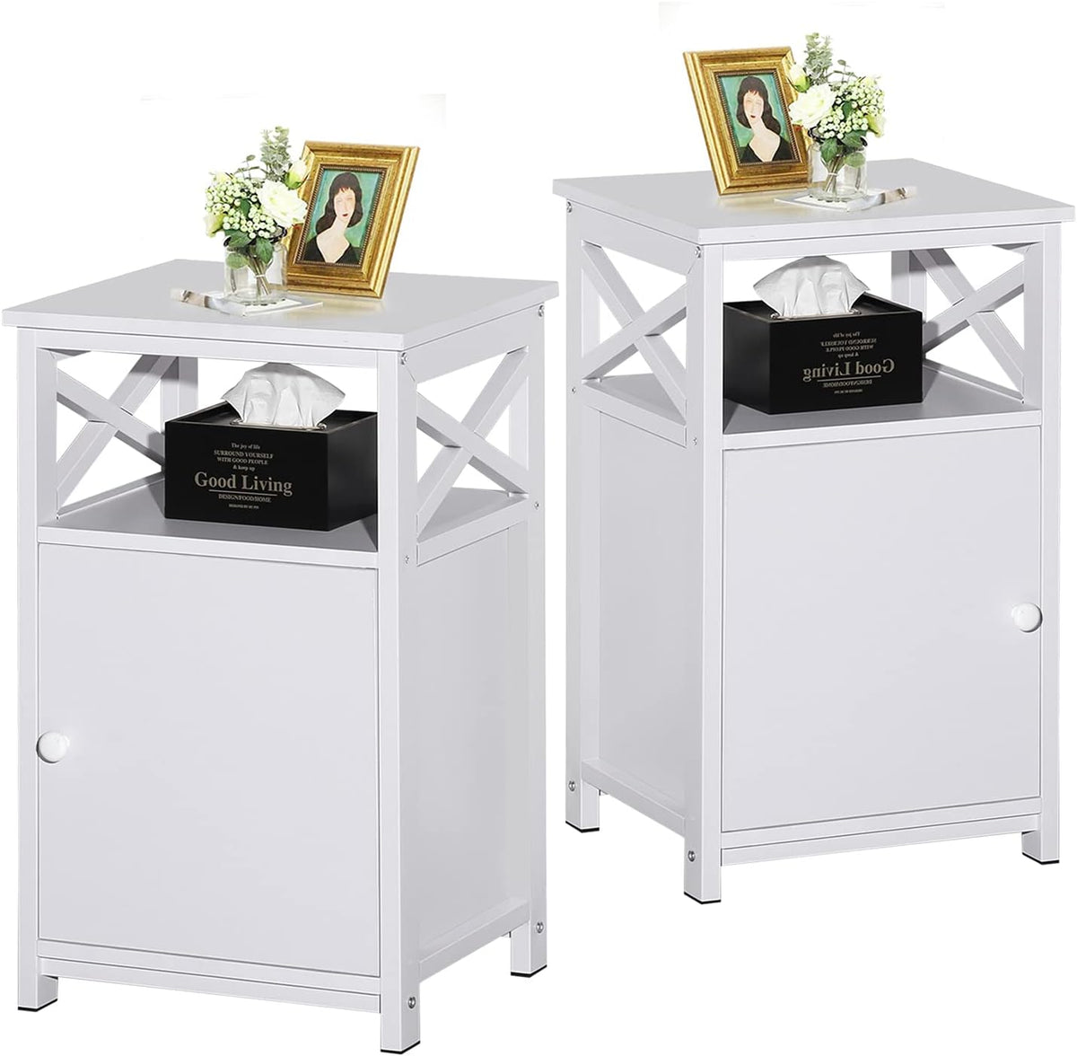 White Set of 2 Night Stand Side Table with Storage Cabinet M79132