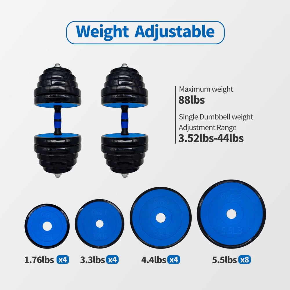 88 Lbs Adjustable Dumbbell Set with Connecting Rod S724936