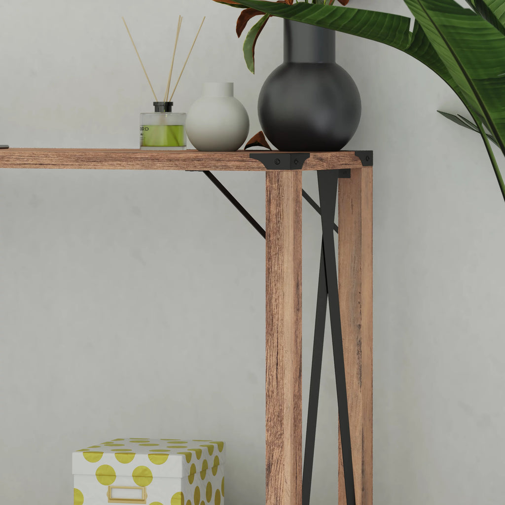 Rustic Oak Engineered Wood Console Table with Metal Accents W113036
