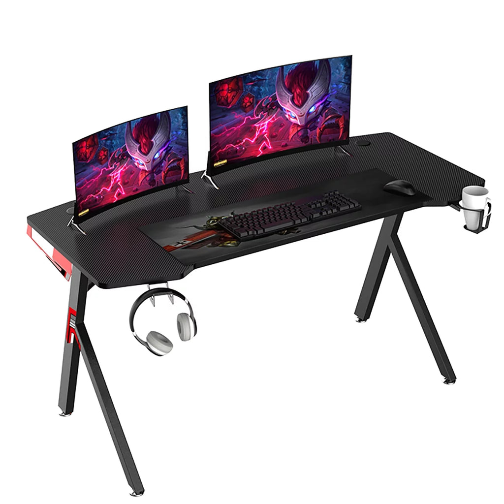 Gaming Desk Computer Desk Table with Headphone Holder, Cup Holder, Black Panel, Mouse Pad G969