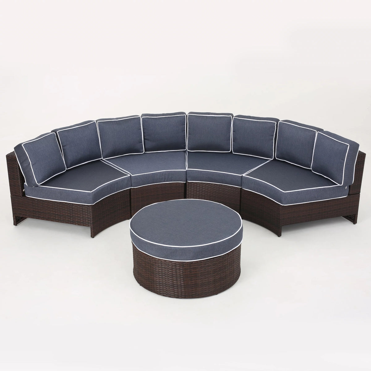 5 Piece Outdoor Wicker Seating Set with Ottoman and Cushions E8125