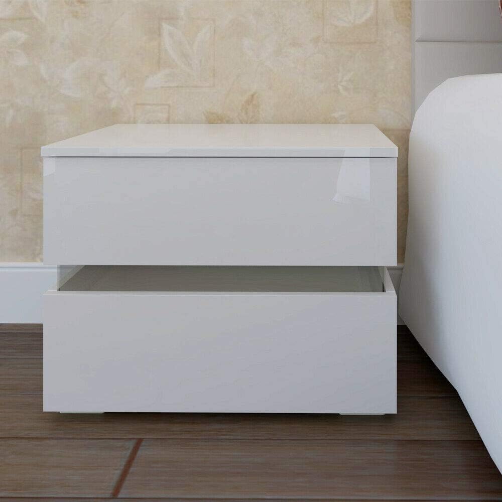 White 2 Drawer High Gloss Nightstand N594956