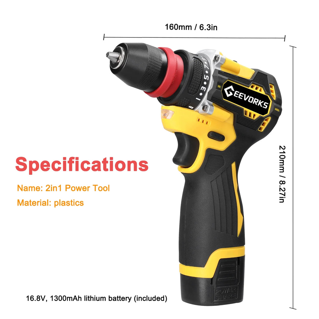 Electric Screwdriver 45Nm Torque 16.8V 2in1 Drill V8653