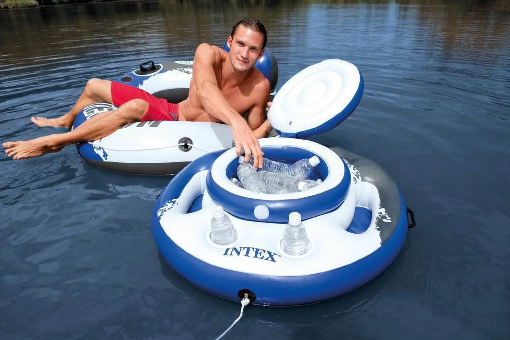 Inflatable 2 Person Pool Tube Float & Beverage Cooler Holder Q26234