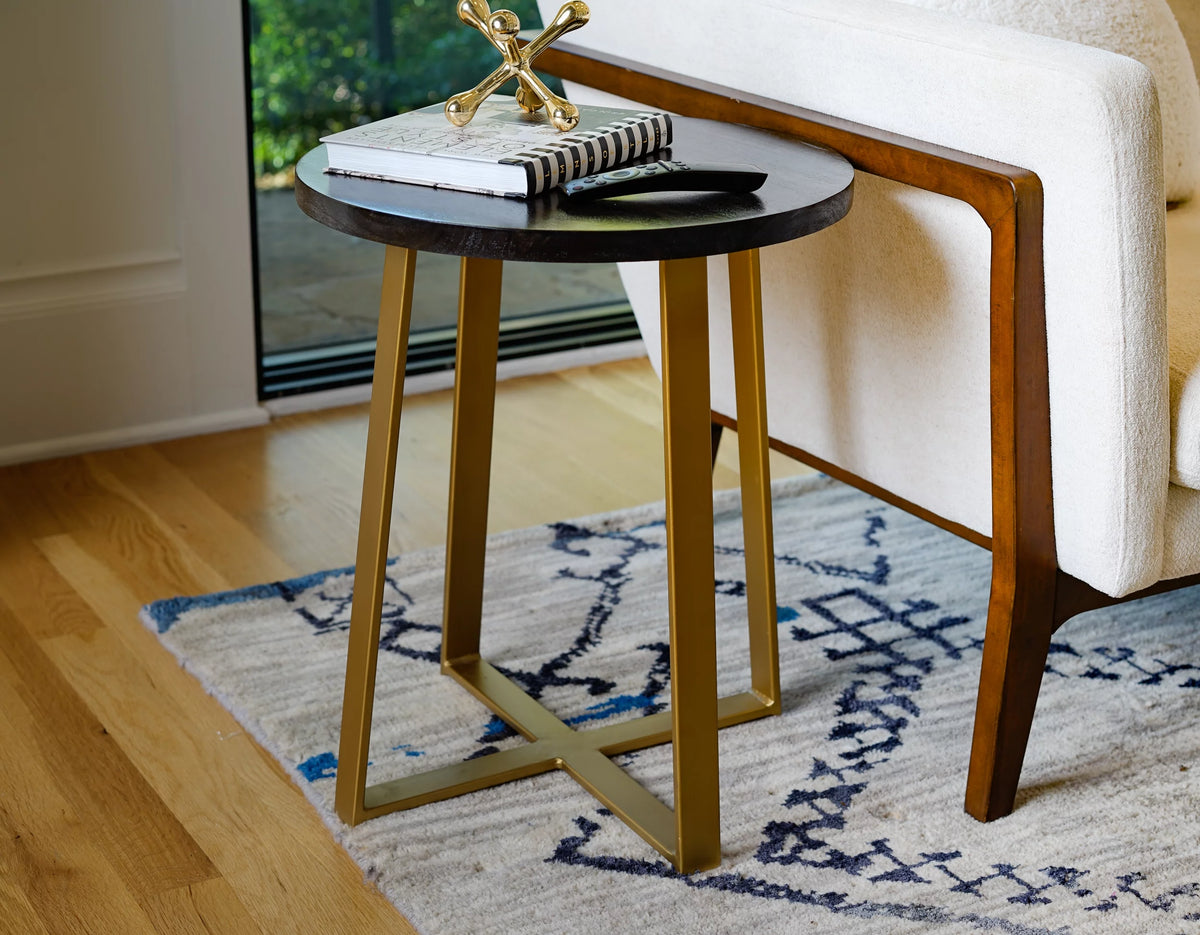 Black Wood Round Side Table D379806