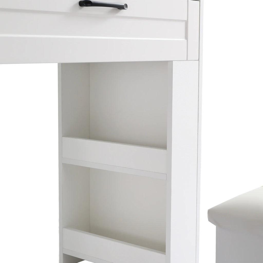 White Vanity Table with Lighted Mirror and Stool Y399362