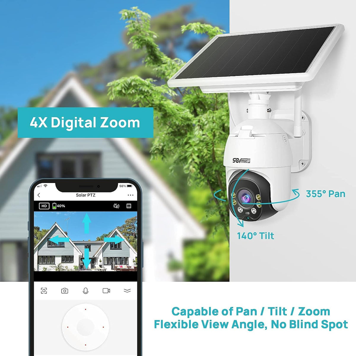 Wireless 1080P Solar Battery Powered WiFi Security Camera with 4X Digital Zoom R649