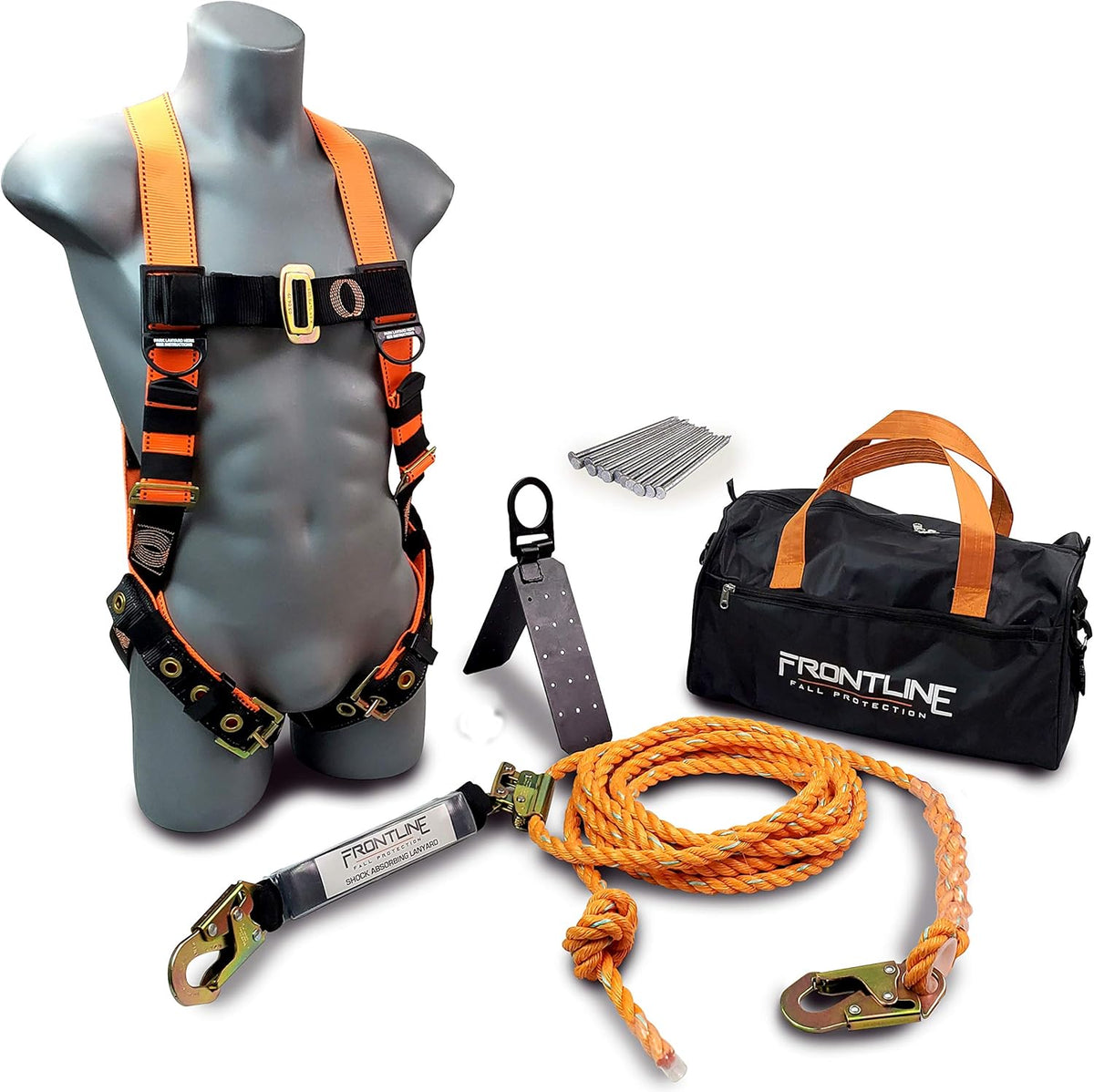 Roofers Kit with Full Body Harness, Vertical Lifeline, Rope Grab and Roof Anchor H191