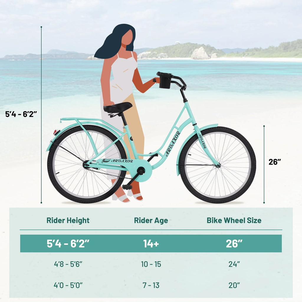 Green Carbon Steel Beach Cruiser Bike B778