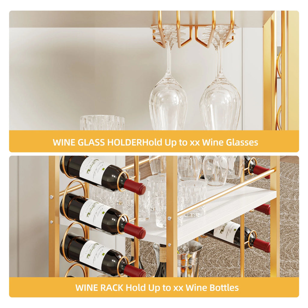 Wine Bar Cart with Wine Rack and Glass Holders B3498