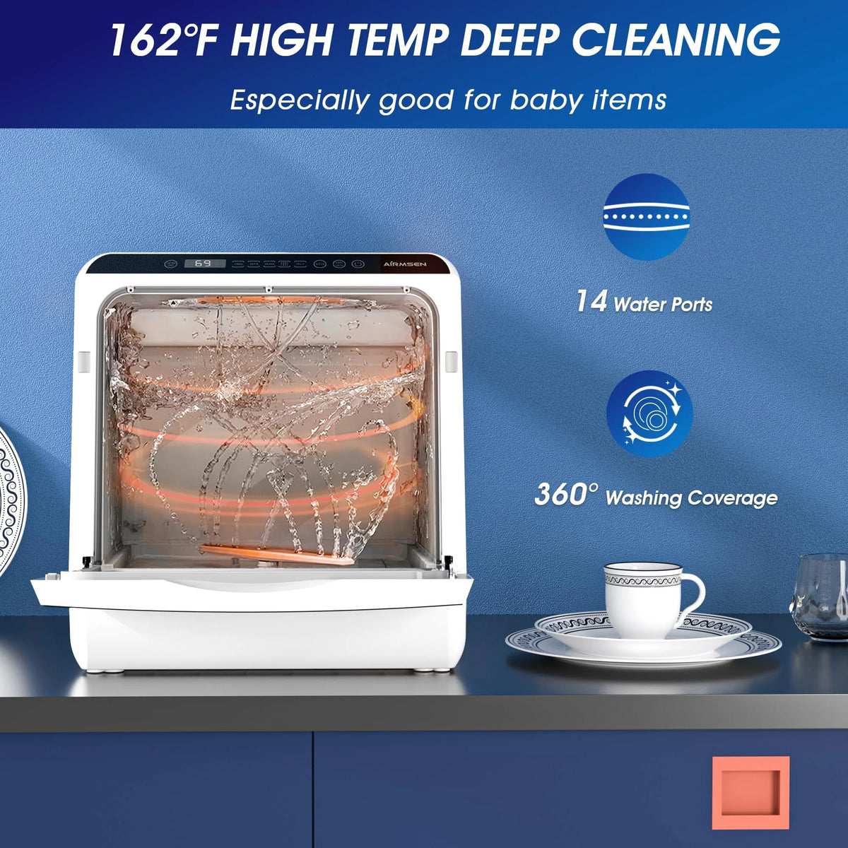 Portable Countertop Dishwasher with 5L Built-in Water Tank, 5 Place Settings, 7 Programs, White E237885