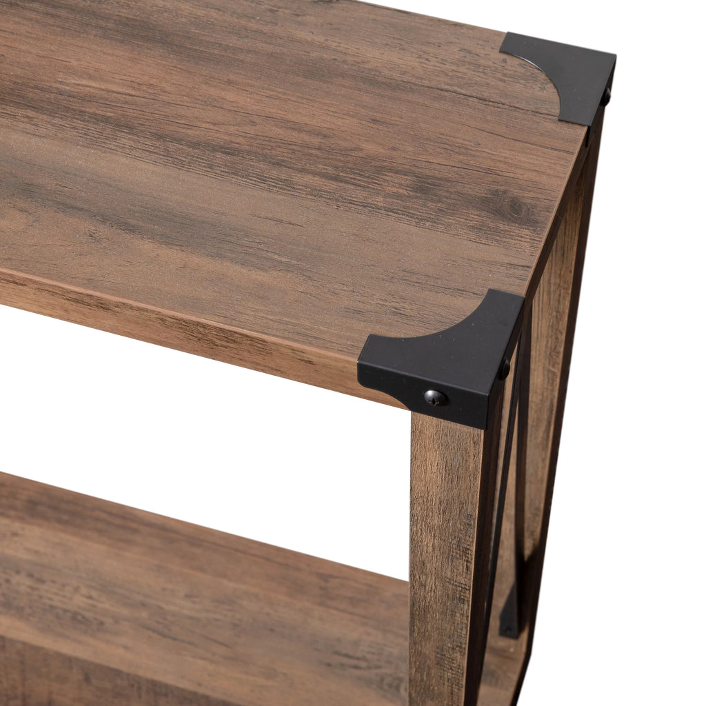 Rustic Oak Engineered Wood Console Table with Metal Accents W113036