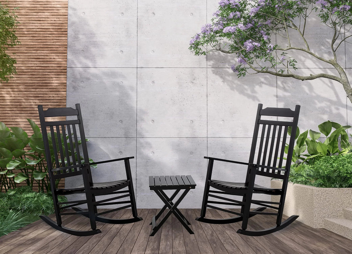 3 Piece Patio Rocking Chair Set with Side Table Black M8487