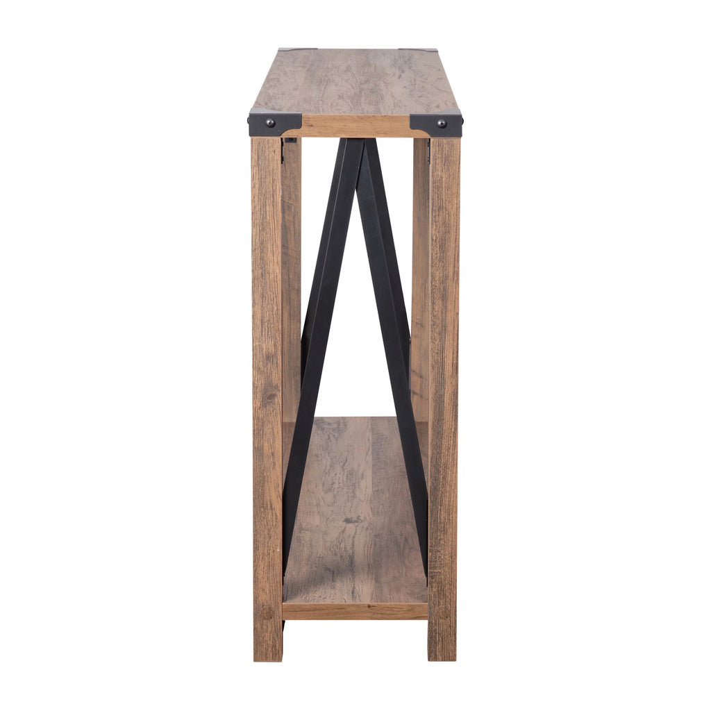 Rustic Oak Engineered Wood Console Table with Metal Accents W113036