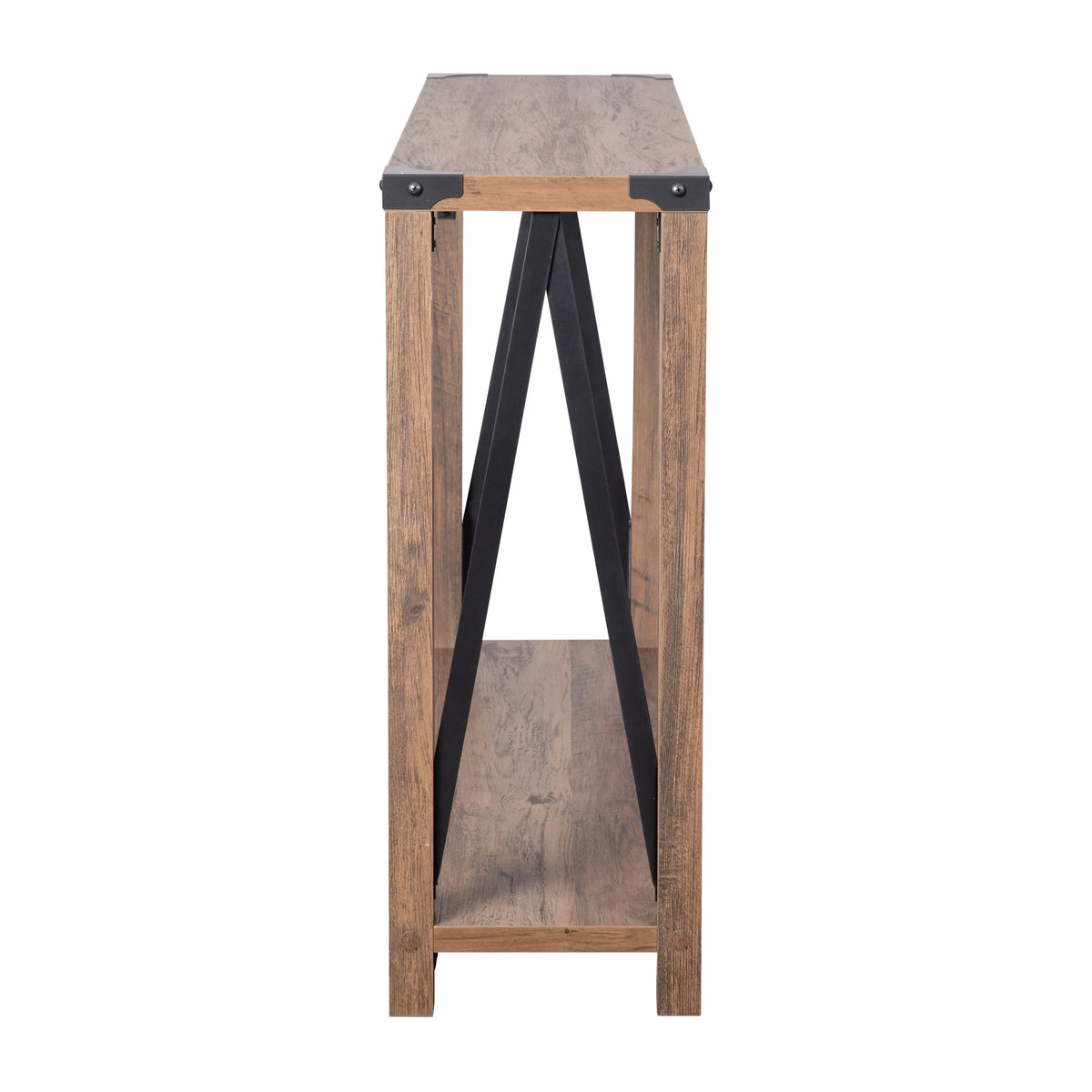 Rustic Oak Engineered Wood Console Table with Metal Accents W113036