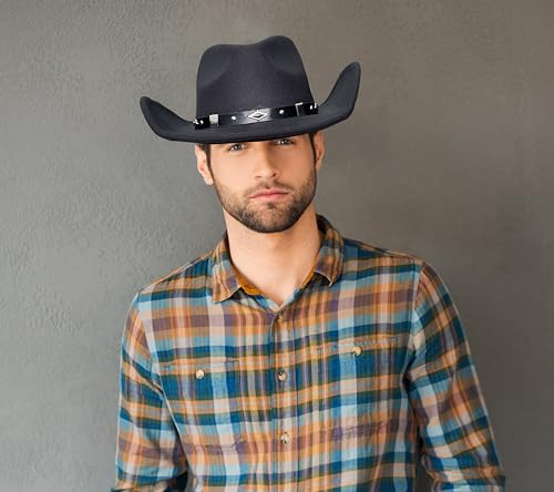 Felt Wide Brim Western Cowboy Hat with Belt Buckle M304