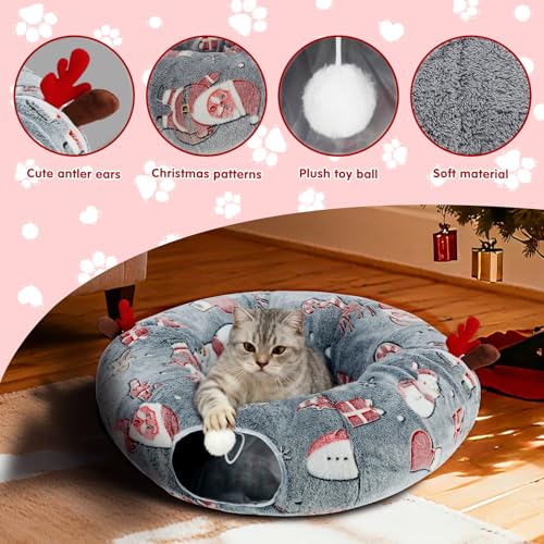 Grey Fluffy Plush Cat Tunnel Bed W396796