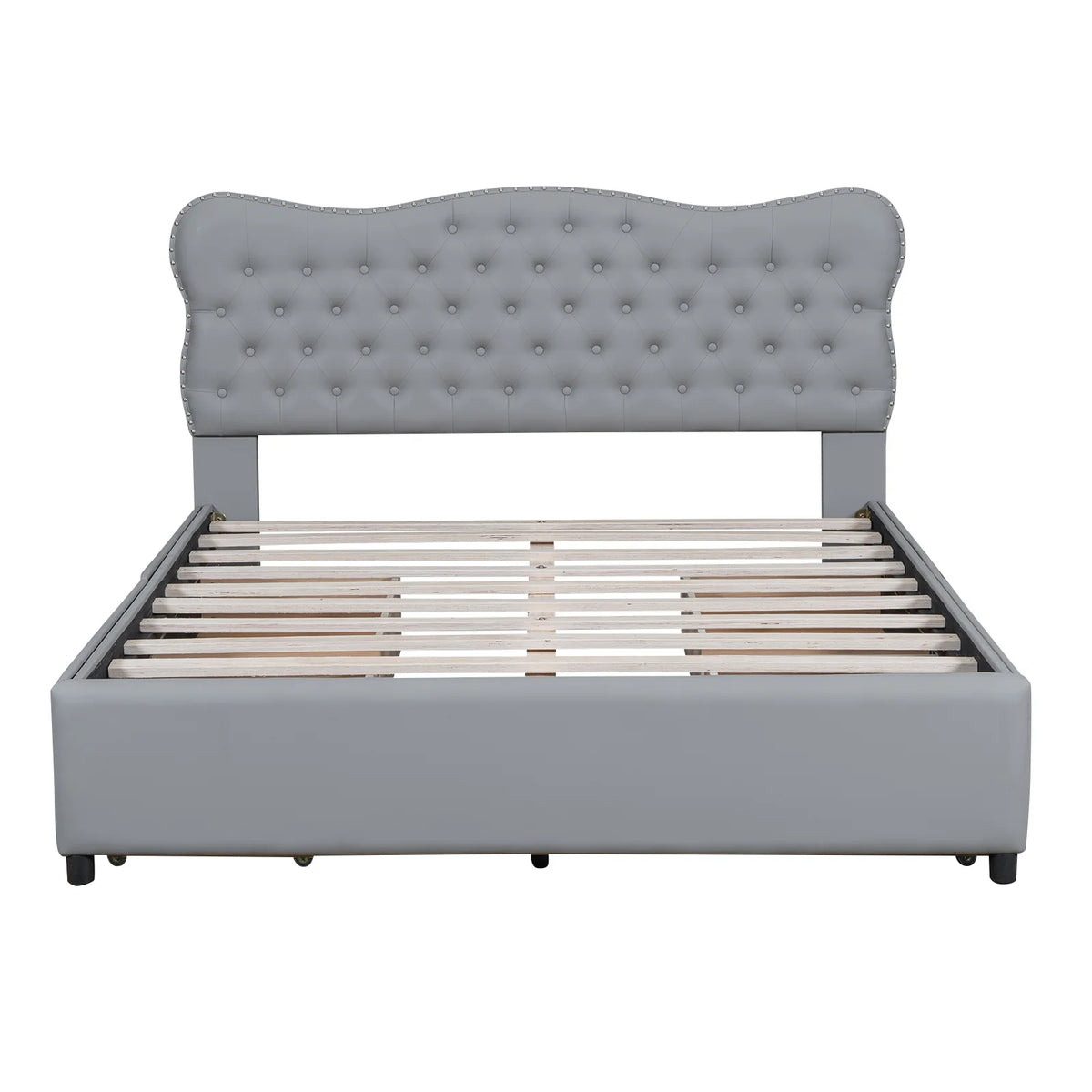 White Upholstered Queen Bed with 4 Drawers B303