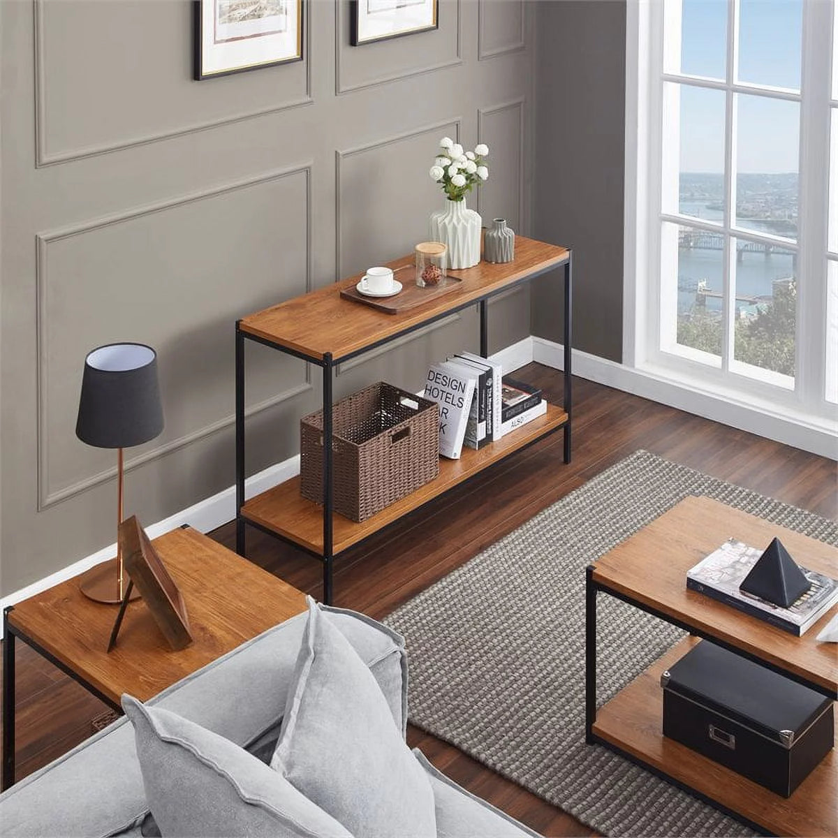 Oak Wood Console Table with Storage Shelf K235