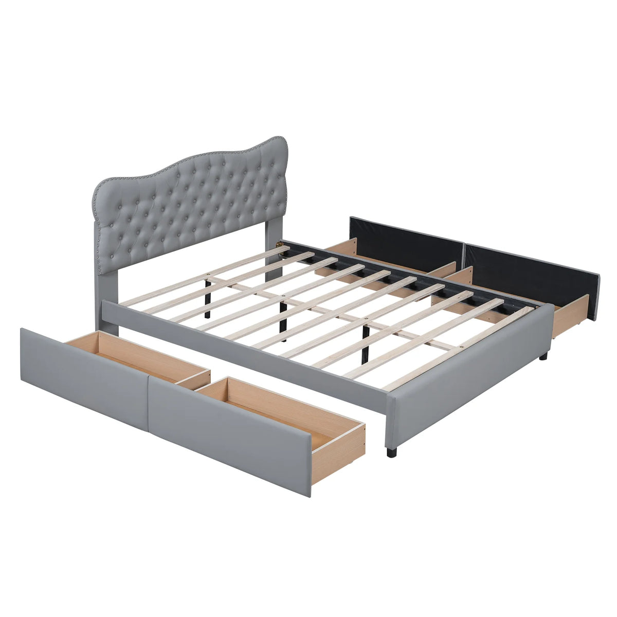 White Upholstered Queen Bed with 4 Drawers B303
