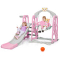 4-in-1 Toddler Climber and Swing Set with Basketball Hoop Pink V27059