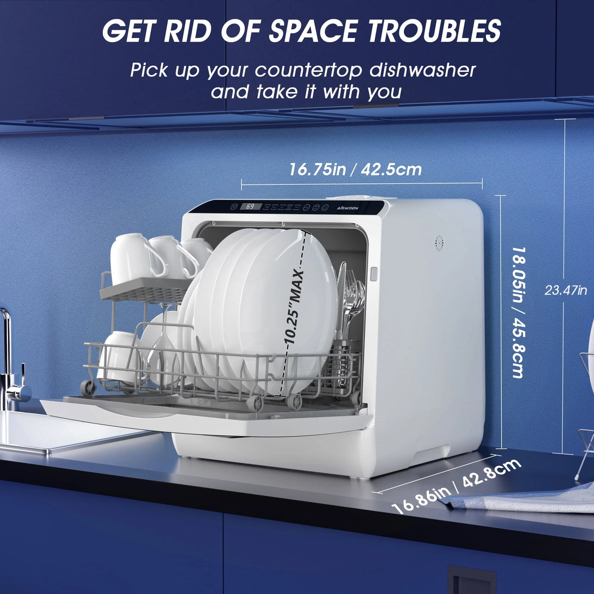 Portable Countertop Dishwasher with 5L Built-in Water Tank, 5 Place Settings, 7 Programs, White E237885