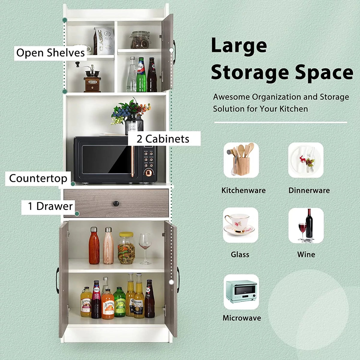 Tall Buffet Hutch Cabinet with Drawer Cabinet Shelf W961