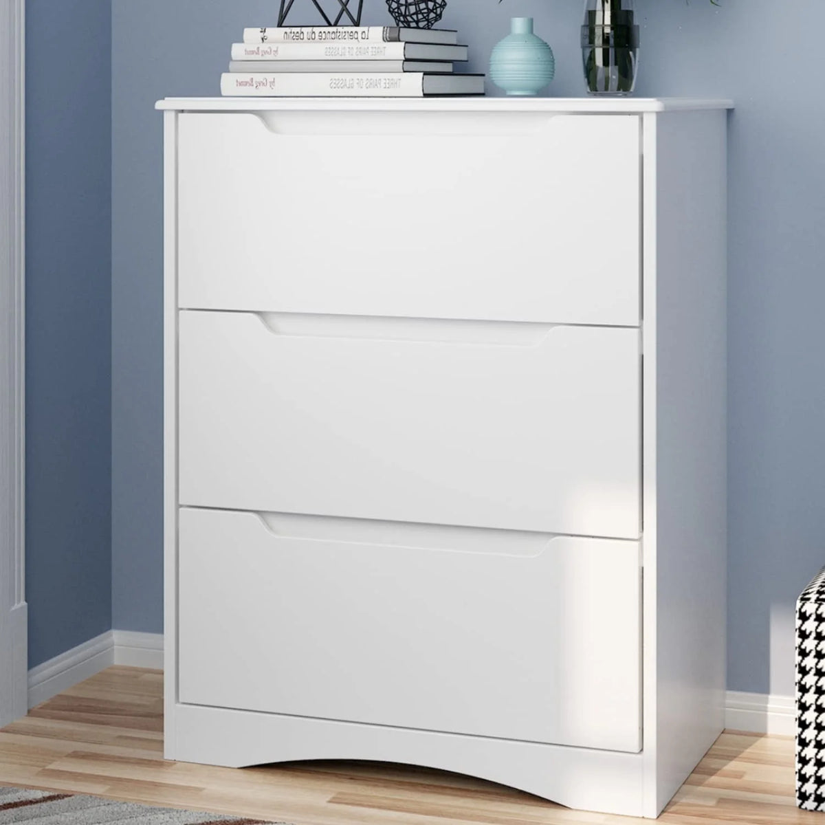 White 3 Drawer Wood Dresser W302