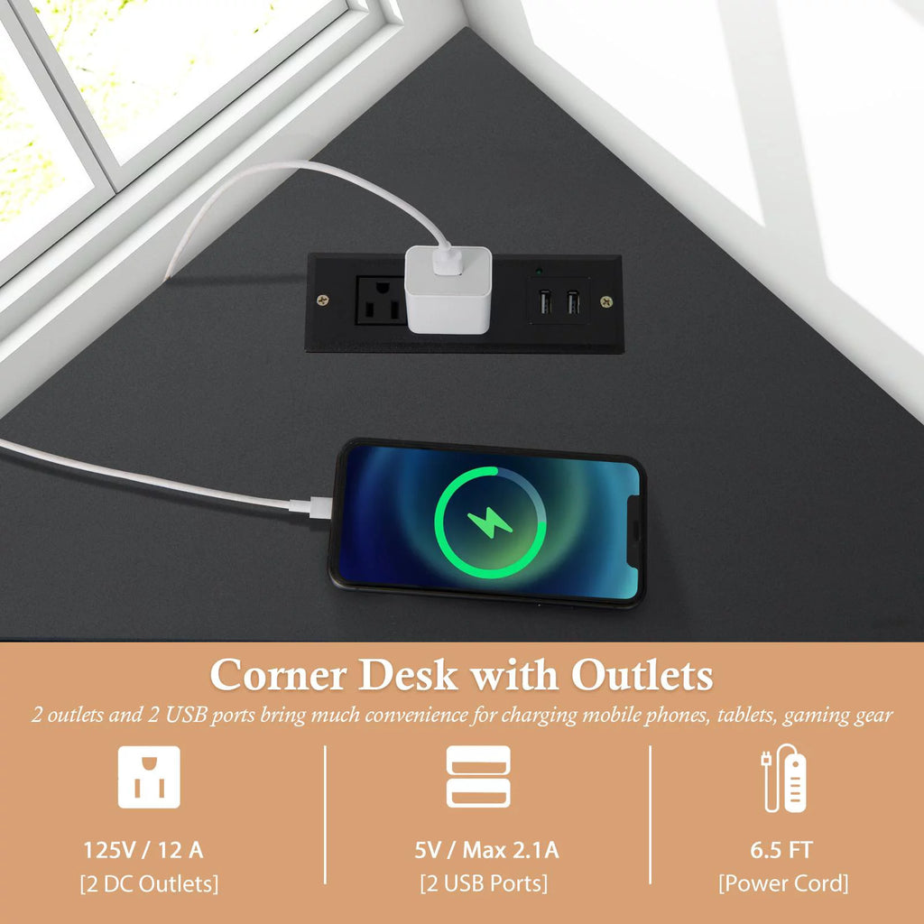 Black Corner Desk with Power Outlet T264