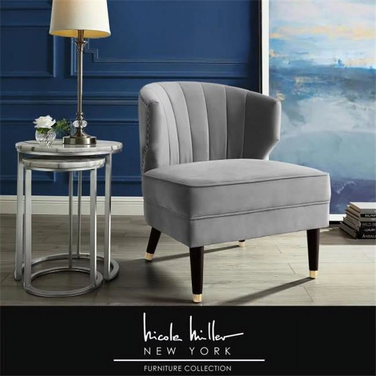 Grey Gold Velvet Accent Chair V67285