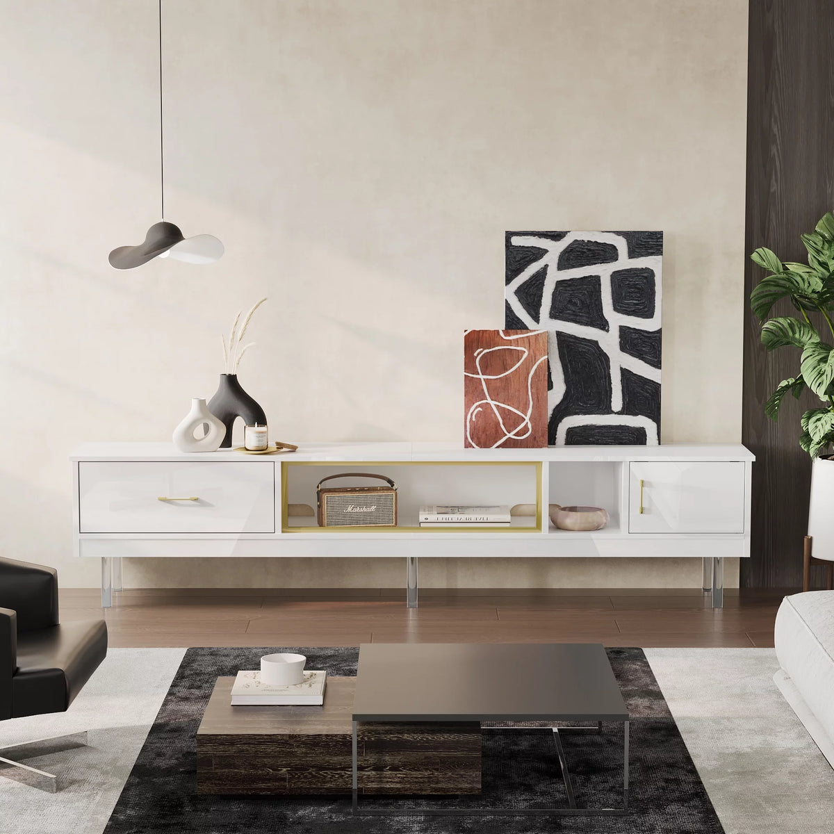 Black TV Stand with LED Lights and Drawer Y410589