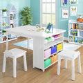 Kids' Art Table and Stools Set, Wooden Drawing Desk with Paper Roller and Storage Bins T77399