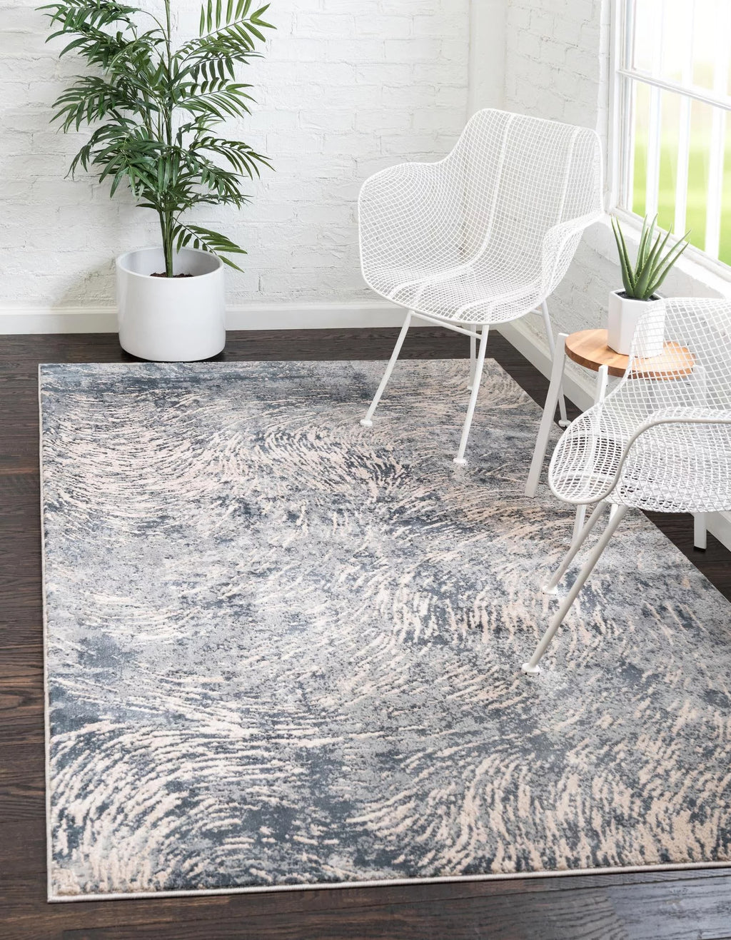 Gray Ivory 9' x 12' Abstract Coastal Rectangle Rug C135