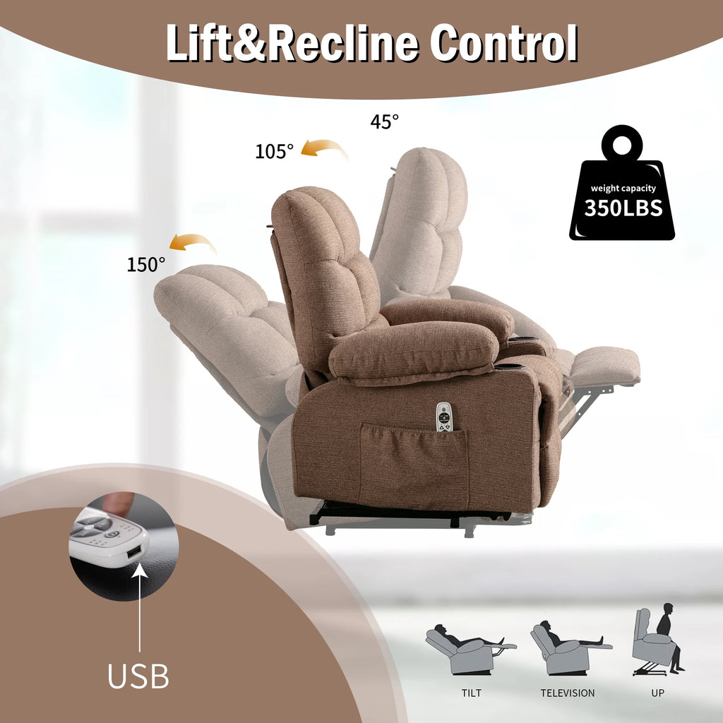 Brown Power Lift Recliner Chair with Massage and Heating O253608