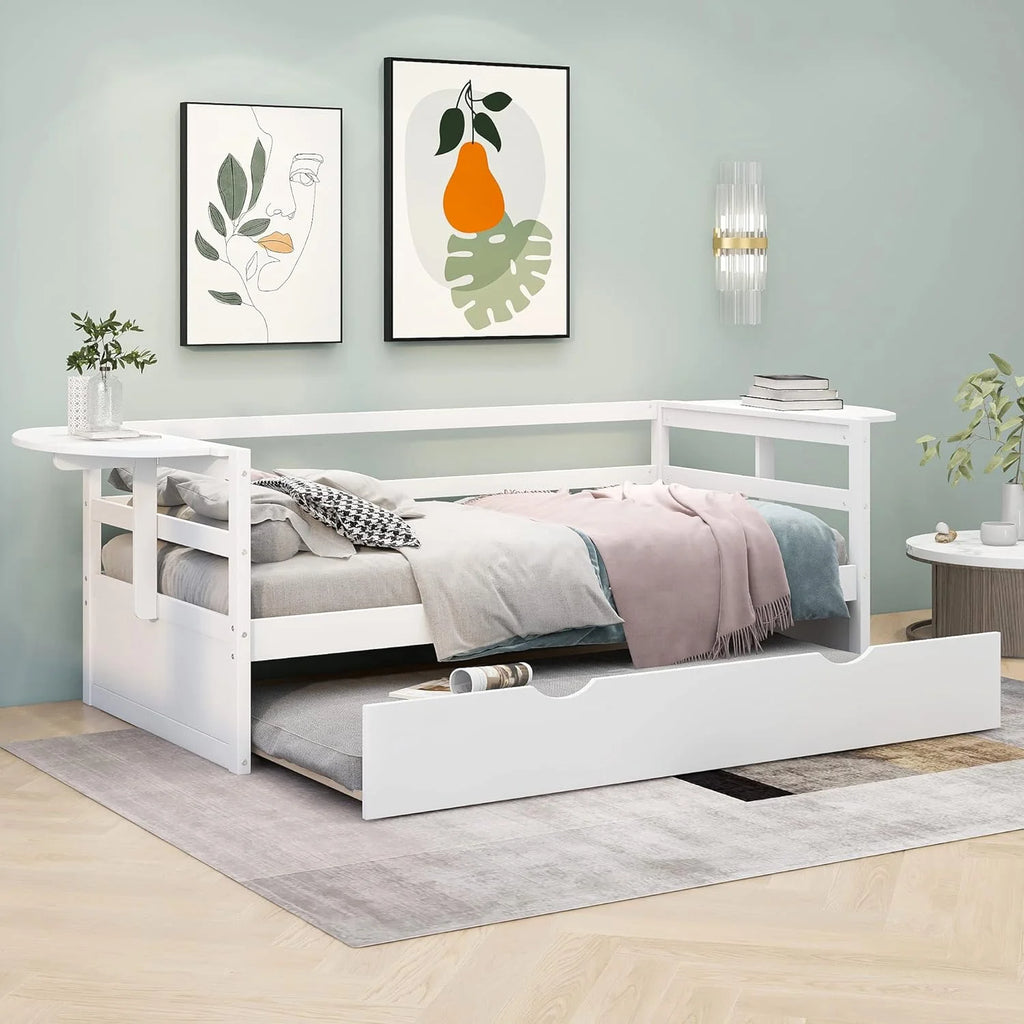White Solid Wood Daybed with Trundle J525