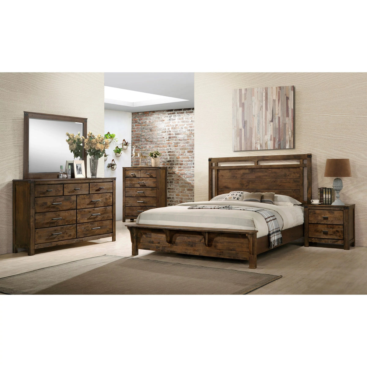 6pc Queen Size Wooden Bedroom Set E351