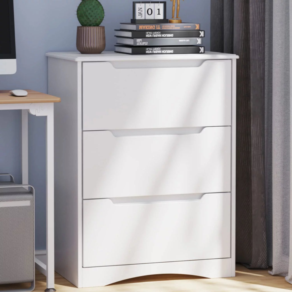 White 3 Drawer Wood Dresser W302