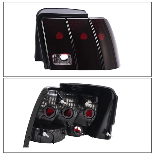 Pair Tail Lights Compatible with 1999-2004 Ford Mustang Rear Brake Lamps Red Smoke Lens Left & Right K6098