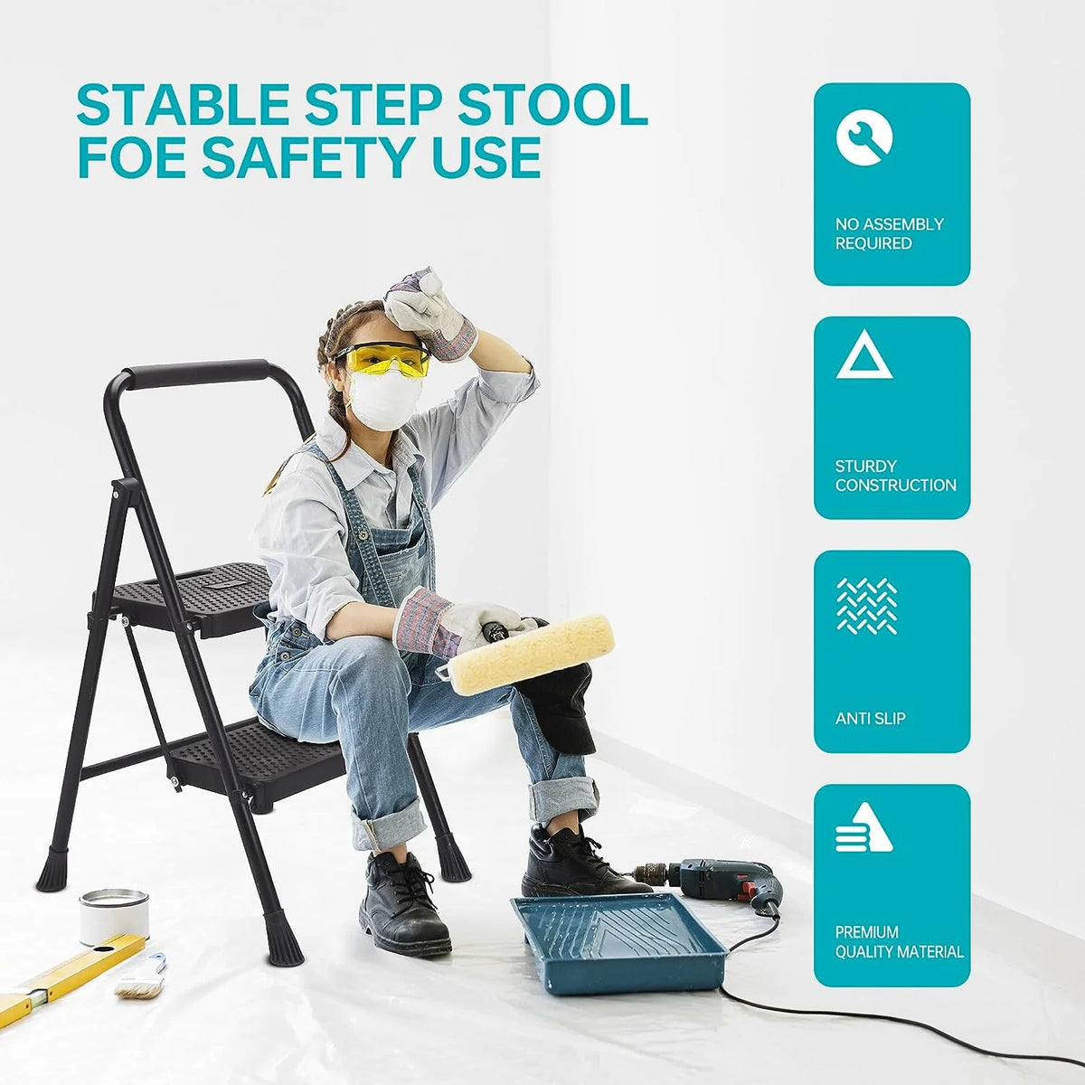 5 Step Lightweight Folding Steel Ladder 330lb Capacity Y50314