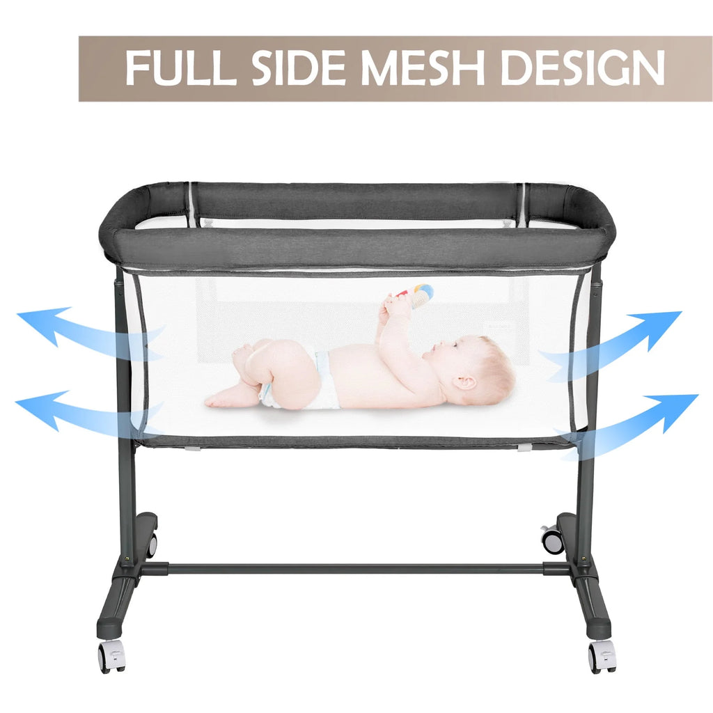 Baby Bassinet with Wheels Adjustable Bedside Sleeper Grey G125