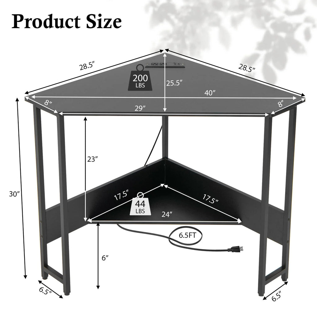 Black Corner Desk with Power Outlet T264