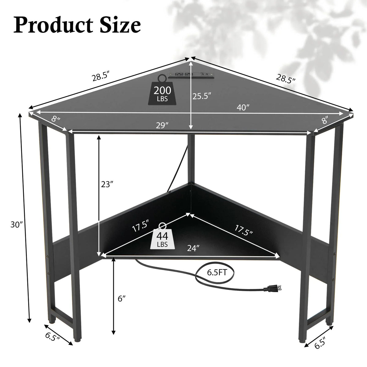 Black Corner Desk with Power Outlet T264